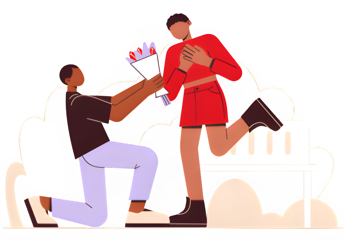 rapaz apresentando buquê para uma menina.